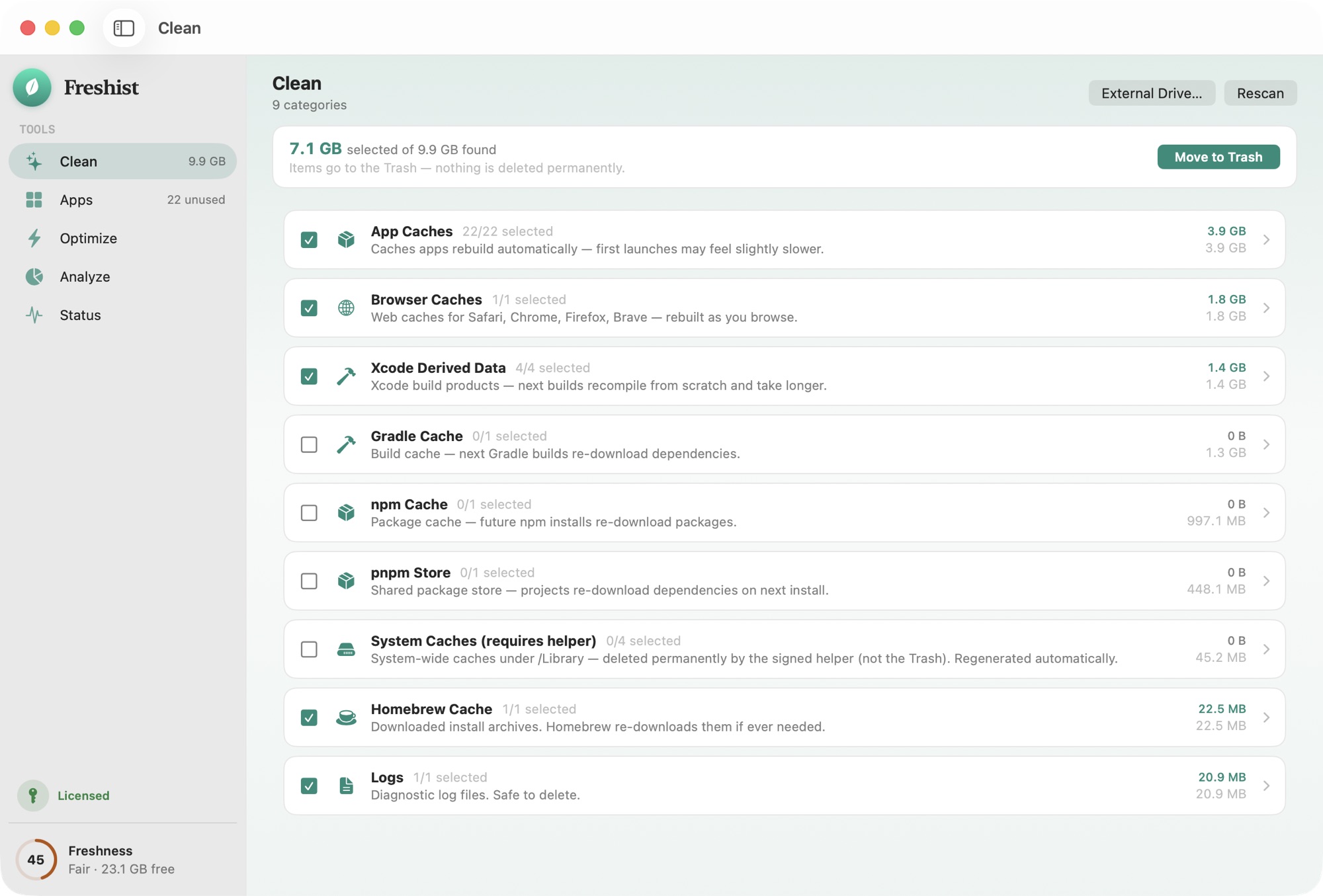 Freshist Clean — Reclaim the space your Mac forgot.